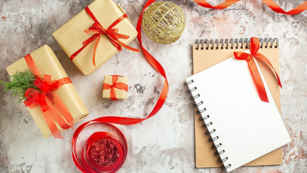Top View Christmas Presents with Toys White Background
