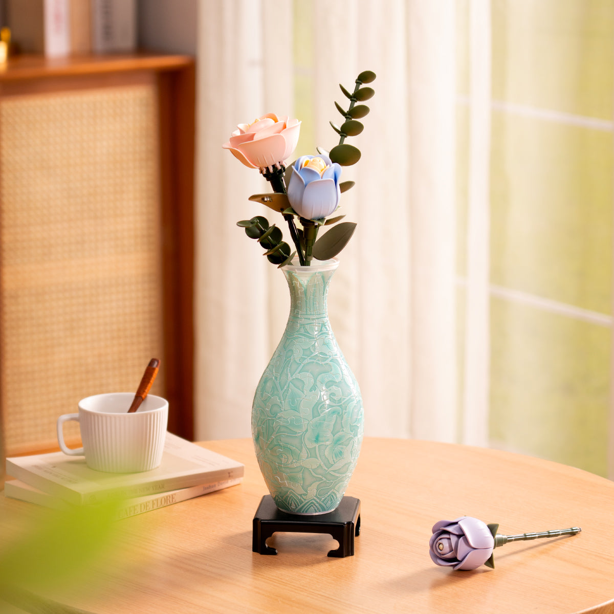 ROBOTIME Puzzle Vase Summer Blossoms Emerald Garden 3D wooden puzzle model, angled view showing detail and craftsmanship