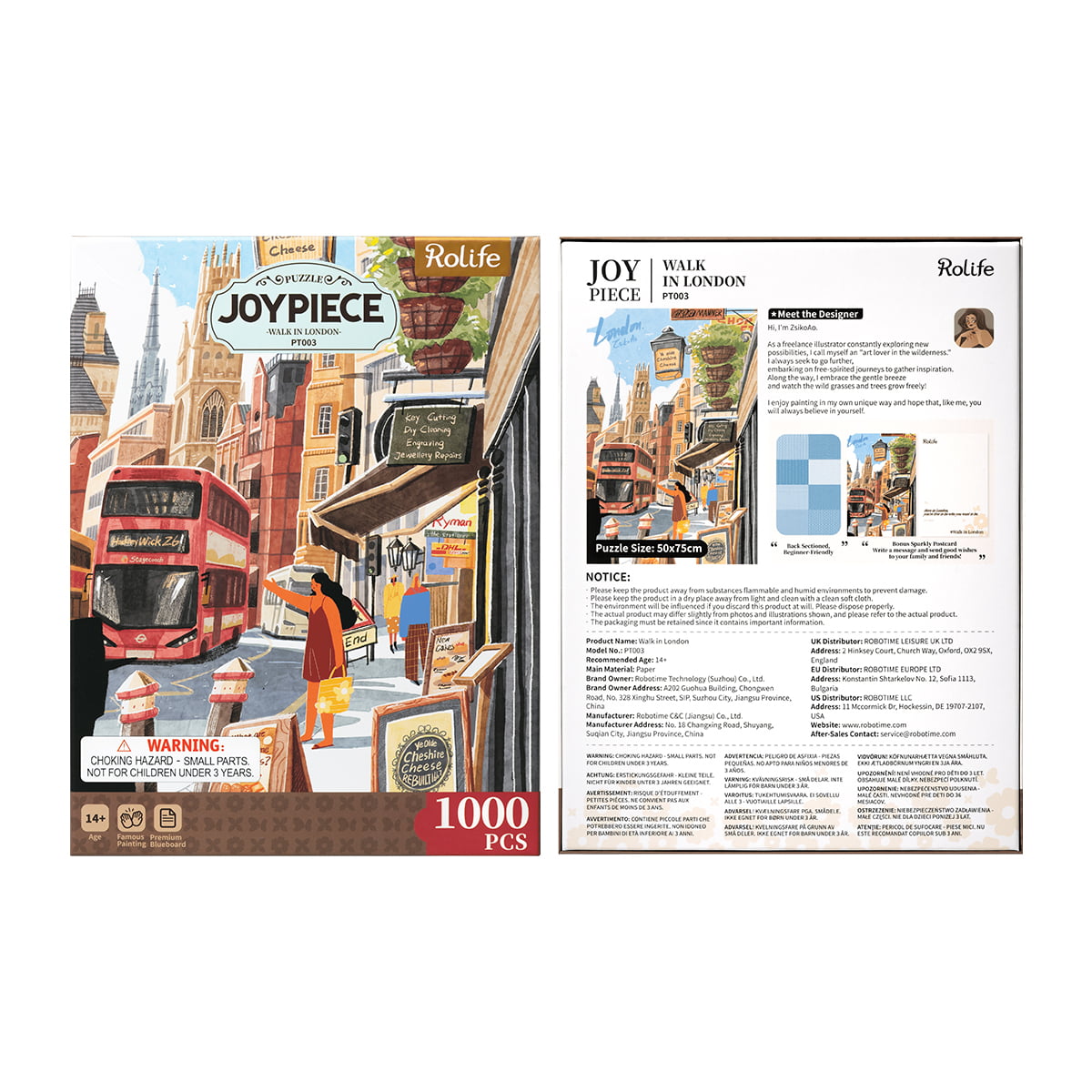 Rolife Walk in London PT003 Joypiece 1000-piece puzzle retail packaging front and back showing artwork and piece count