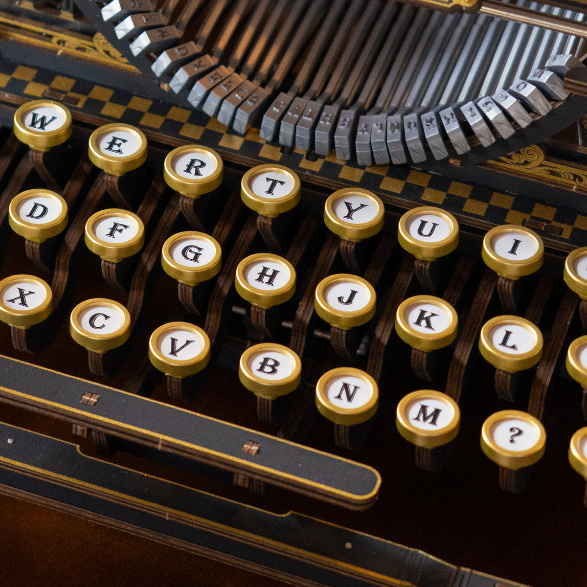 ROKR Mechanical Typewriter Wooden 3D Puzzle LK703B (Classic Version) LK703B, styled lifestyle scene with model assembled