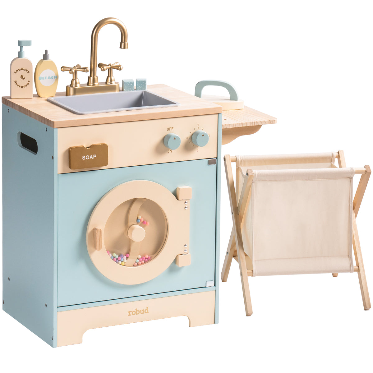 Robud, Wooden Laundry Playset, wooden laundry playset, top-down view