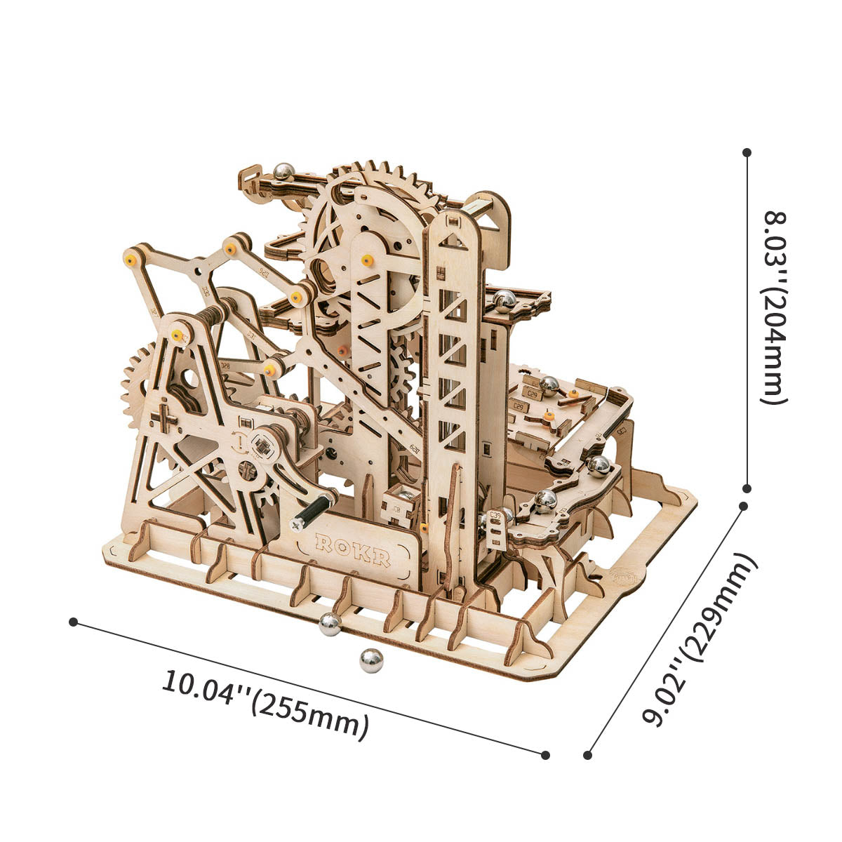 ROKR Marble Climber Fortress LG504 dimensions diagram labeled 10 by 9 by 8 inches on white background