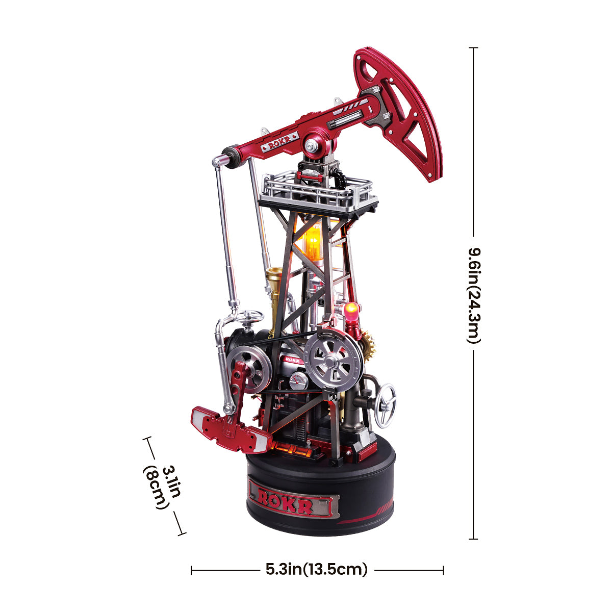 ROKR Oil Pump Jack Mechanical 3D Puzzle CGL03 3D wooden puzzle model, styled lifestyle scene with model assembled