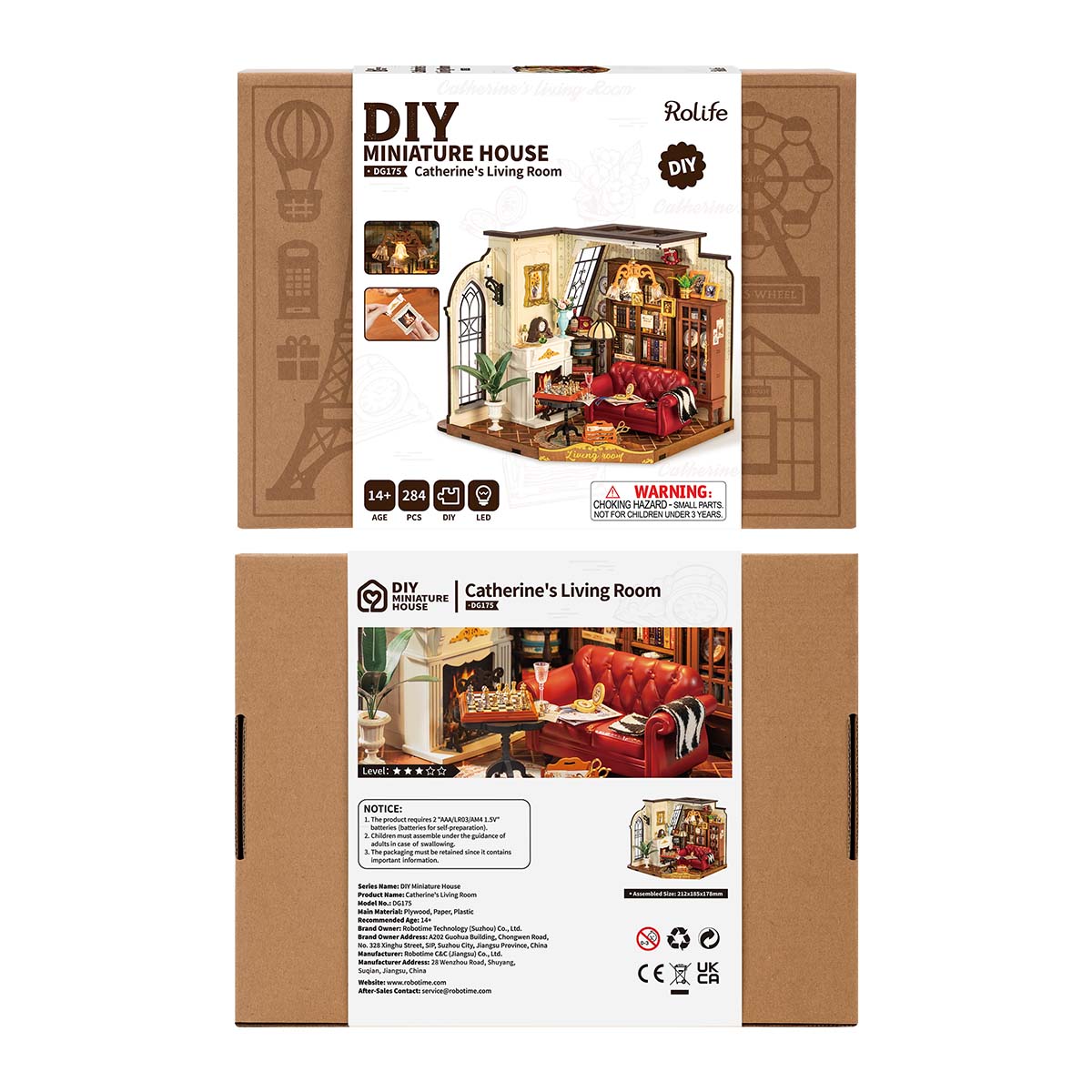 Rolife Catherine's Living Room DIY miniature house kit, side view DG175