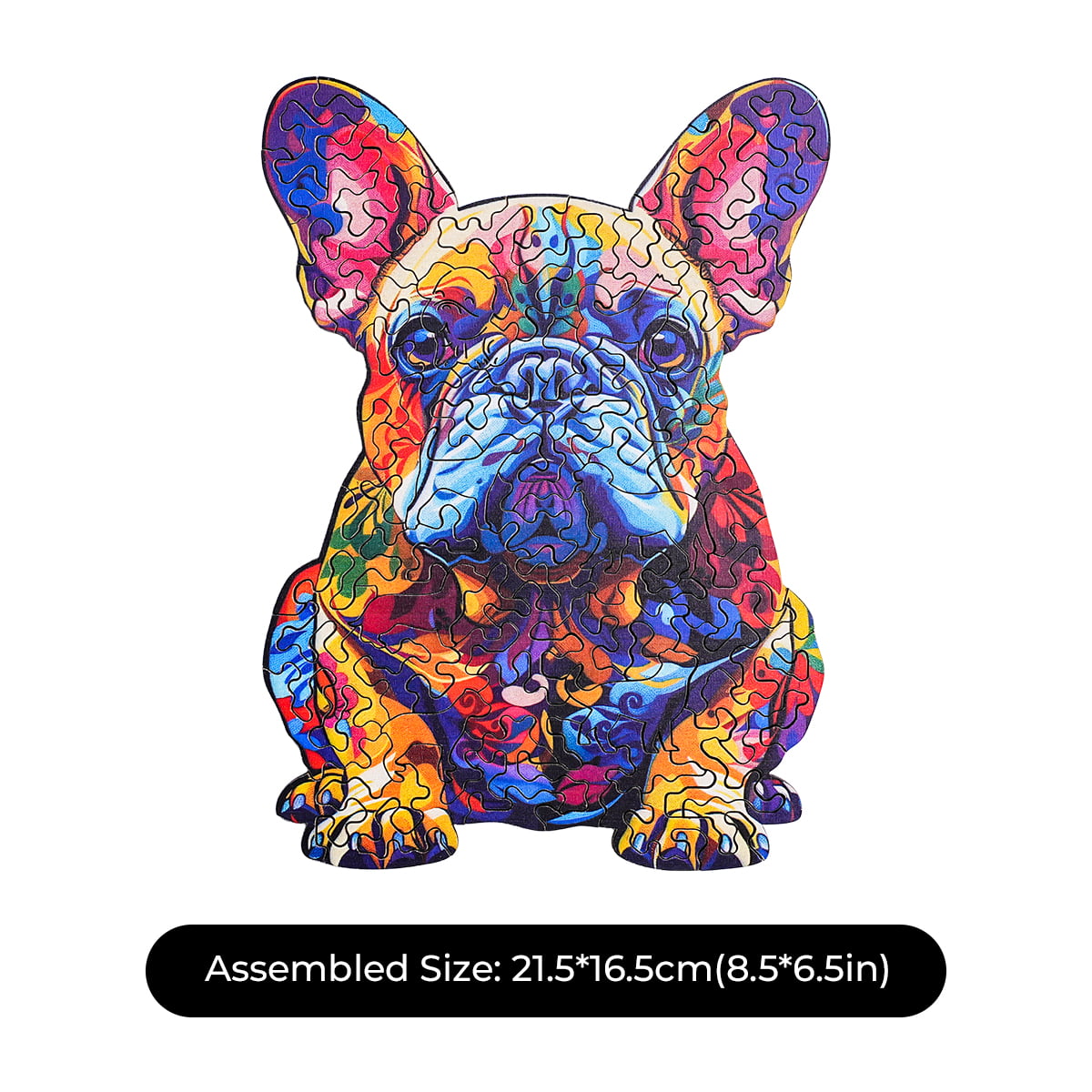 ROBOTIME, French Bulldog, wooden jigsaw puzzle, top-down view