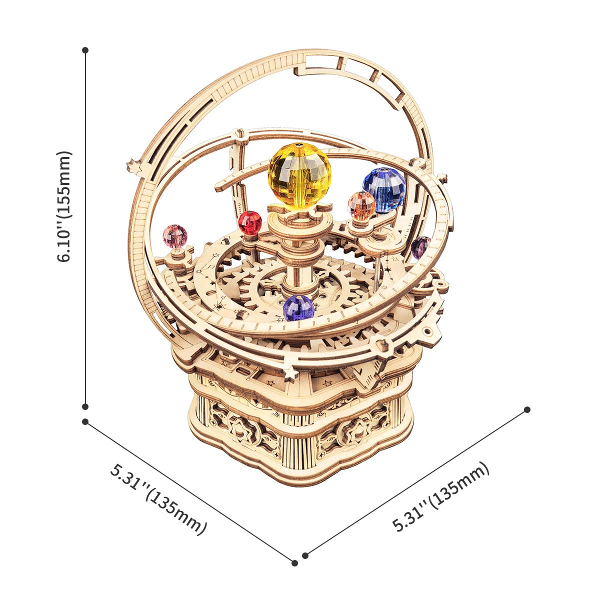 ROKR Starry Night Orrery Mechanical Music Box AMK51 mechanical music box wooden kit, decorative miniature scene with figures