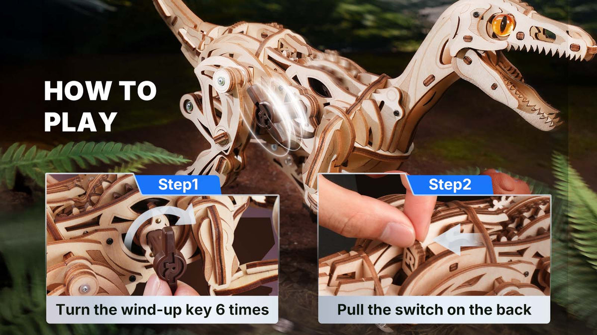 ROKR Velociraptor Mechanical 3D Wooden Puzzle LD01 section 5 desktop image 3