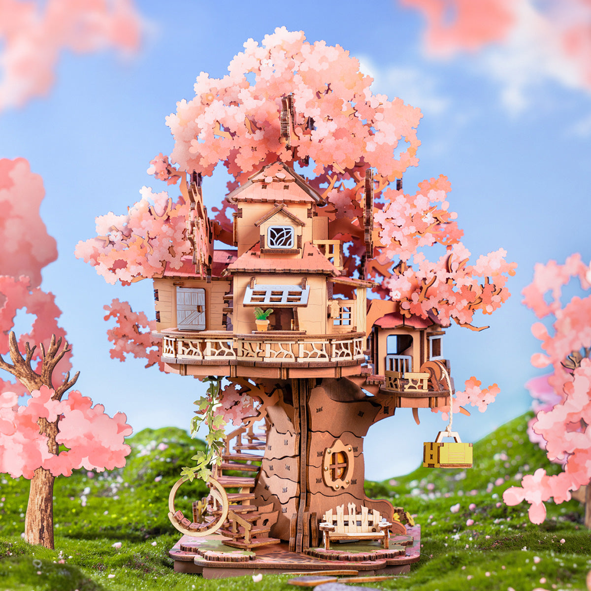 Rolife Sakura Tree House DIY Wooden 3D Puzzle TGS04, 3D wooden DIY tree house puzzle, lifestyle scene