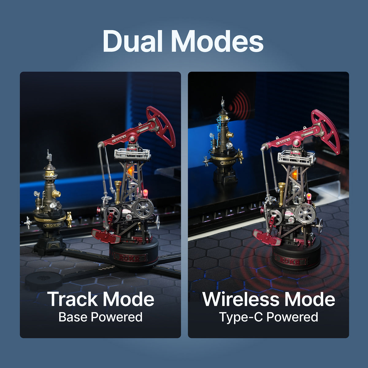 ROKR Oil Pump Jack Mechanical 3D Puzzle CGL03 3D wooden puzzle model, top-down view of layout and arrangement