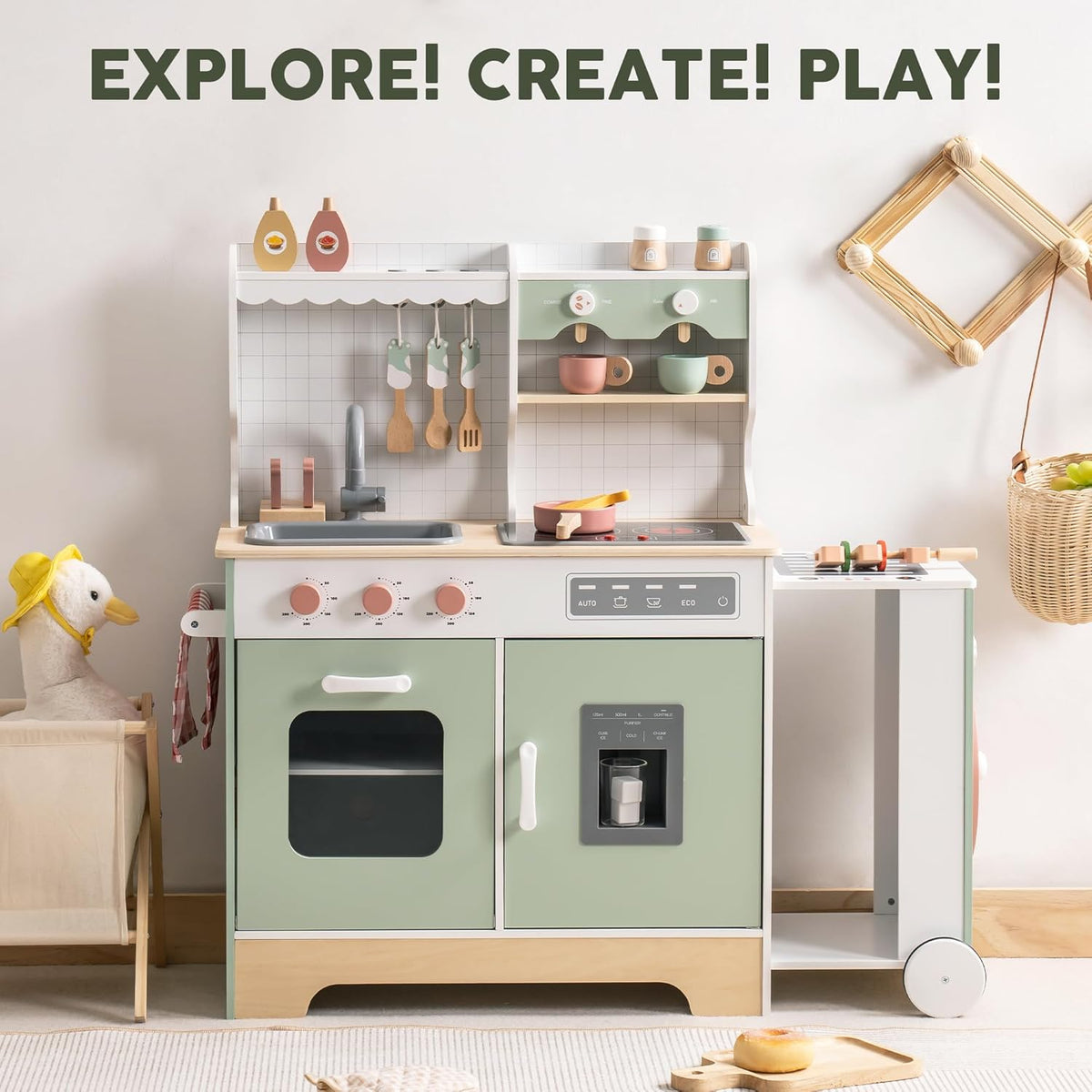 Robud wooden play kitchen expandable, main product photo on white background