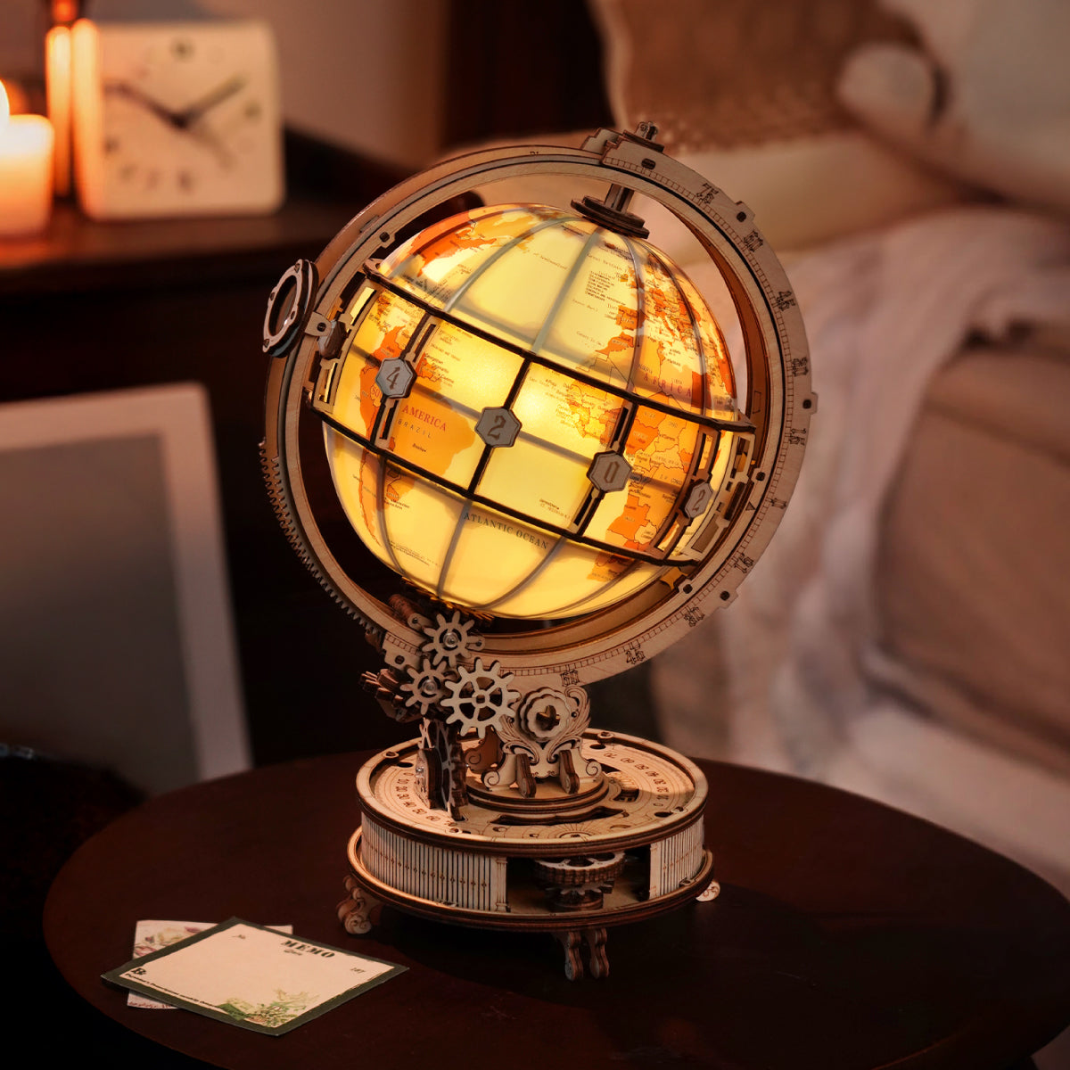 ROKR Luminous Globe 3D Wooden Puzzle ST003D (Electric Version) ST003D, angled view showing detail and craftsmanship