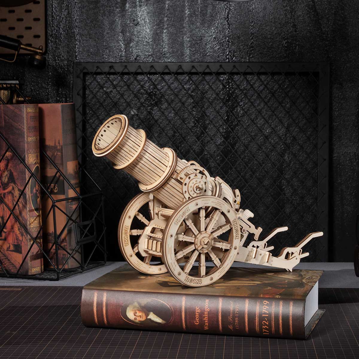 ROKR, 3D Wooden Puzzle Wheeled Siege Artillery, KW801, 3D wooden siege weapon puzzle, styled scene