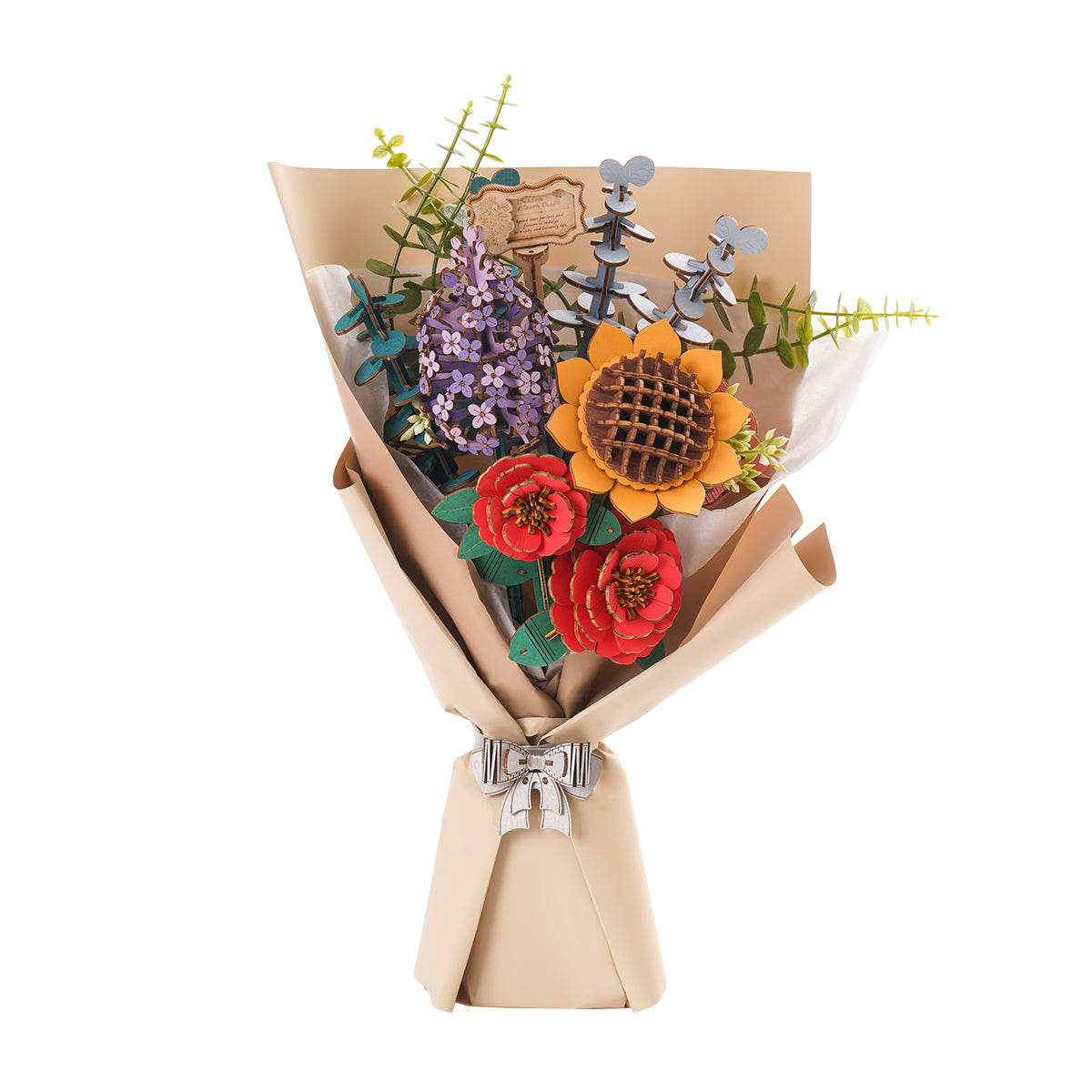 Rowood Wooden Flower Bouquet TW01H 3D wooden puzzle, interior cutaway showing inner mechanism main product photo