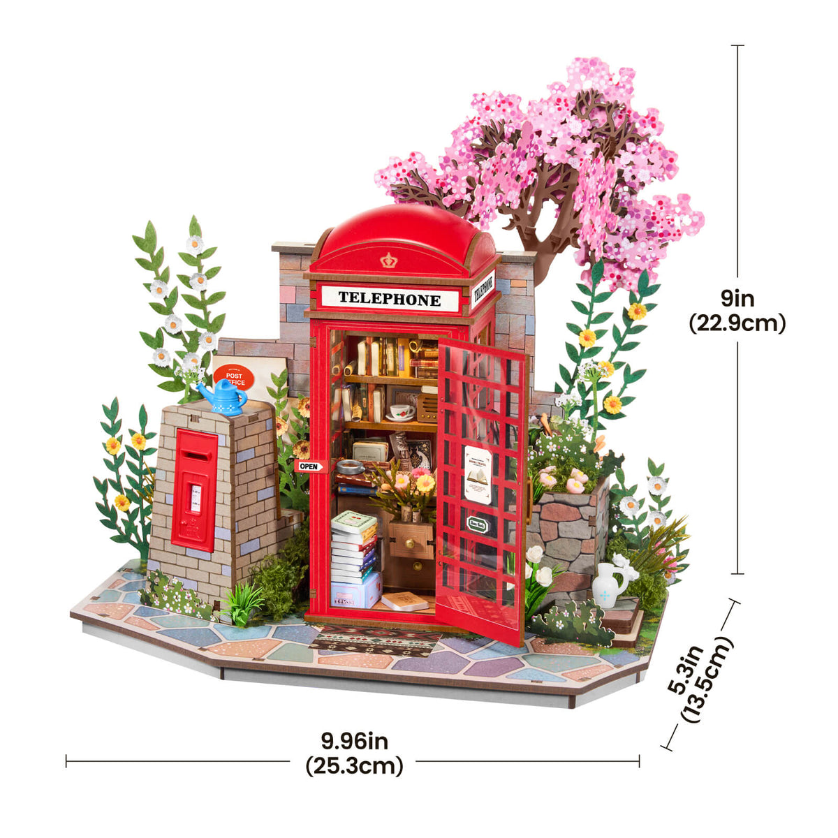 Rolife Blossom Book Booth 3D Wooden Puzzle TGS05 3D wooden puzzle model, illuminated scene showing lighting feature