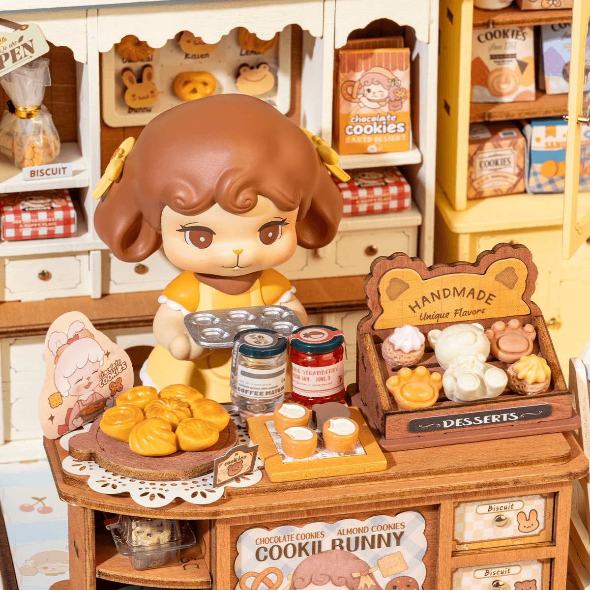 Rolife Cookii Bunny's Cookie Shop Miniature House DG177 DIY miniature house kit, detail of decorative elements and finish