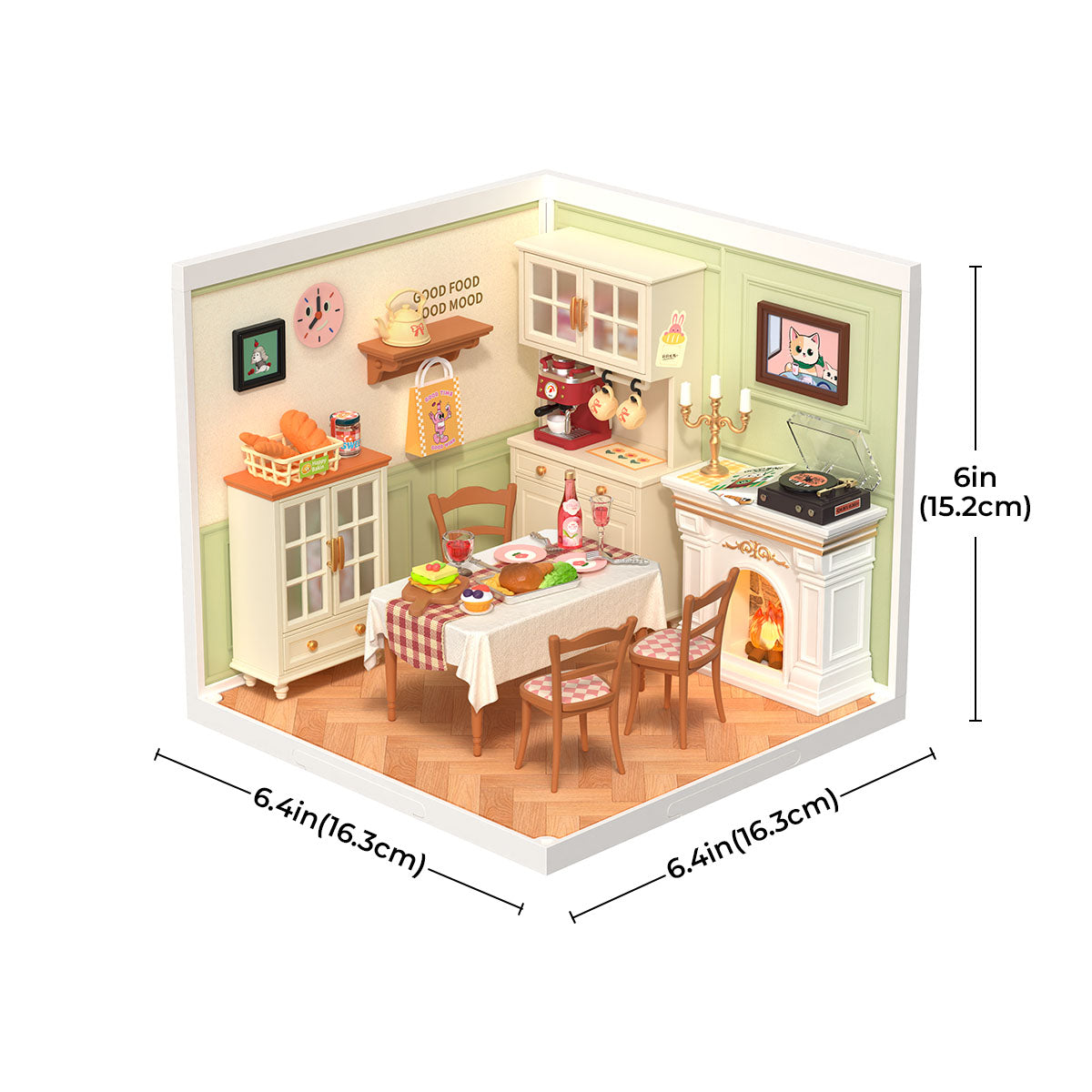 Rolife Super Creator 3 in 1 L Shape DIY miniature dollhouse kit, exploded view of components and parts