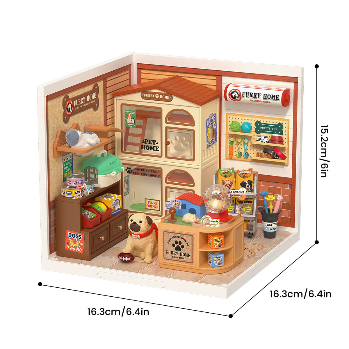 Rolife Furry Friends' Home Miniature House DW027 DIY miniature house kit, detail of decorative elements and finish