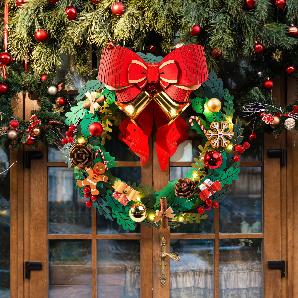 Robotime gift guide Christmas category banner showing festive wooden craft kits wrapped with holiday decorations