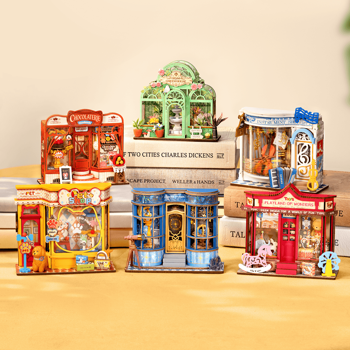 Rolife Melody Instrument Shop Miniature House DS047 DIY miniature house kit, detail of decorative elements and finish