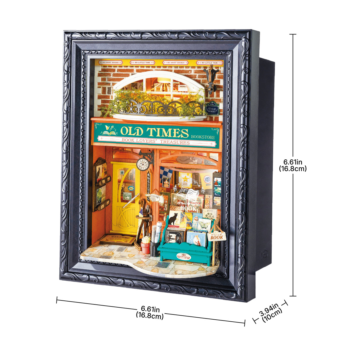 Rolife Old Times Bookstore 3D Wooden Puzzle DP004 3D wooden puzzle model, detail of decorative elements and finish