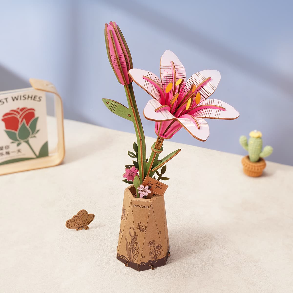 Rowood Wooden Flower Bouquet TW01H 3D wooden puzzle, interior cutaway showing inner mechanism, view 6