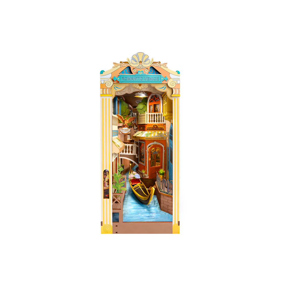 Rolife Romantic Venice Book Nook Shelf Insert Kit TGB08 DIY craft kit, product front view on neutral background
