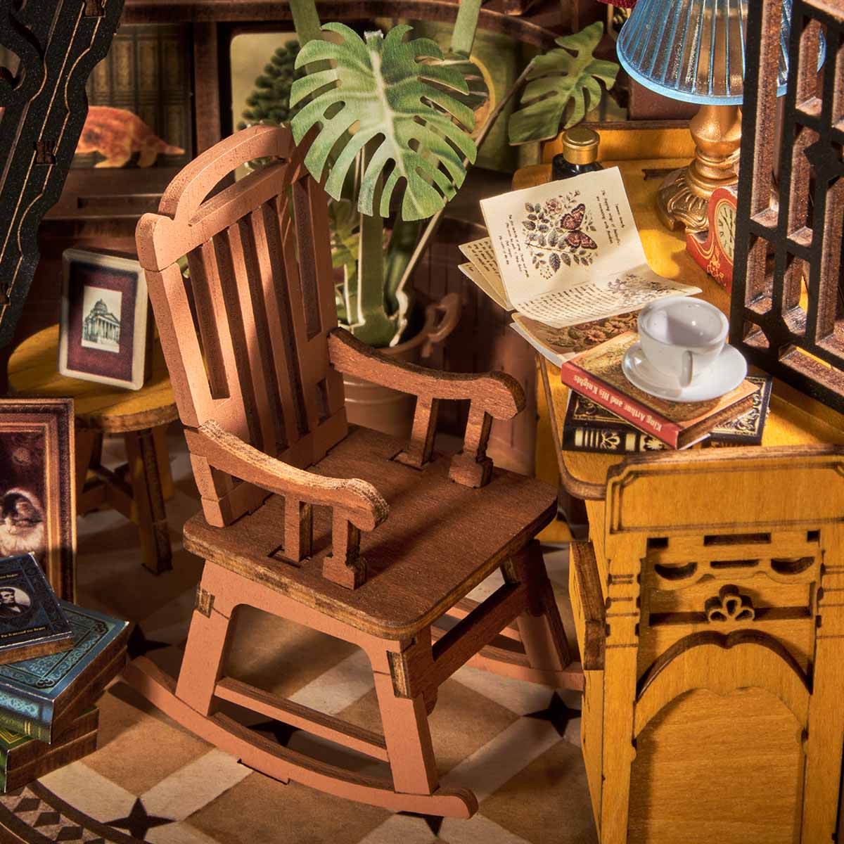 Rolife Silent Corner Study DIY Book Nook TGE02, 3D wooden book nook puzzle diorama, in-use demonstration