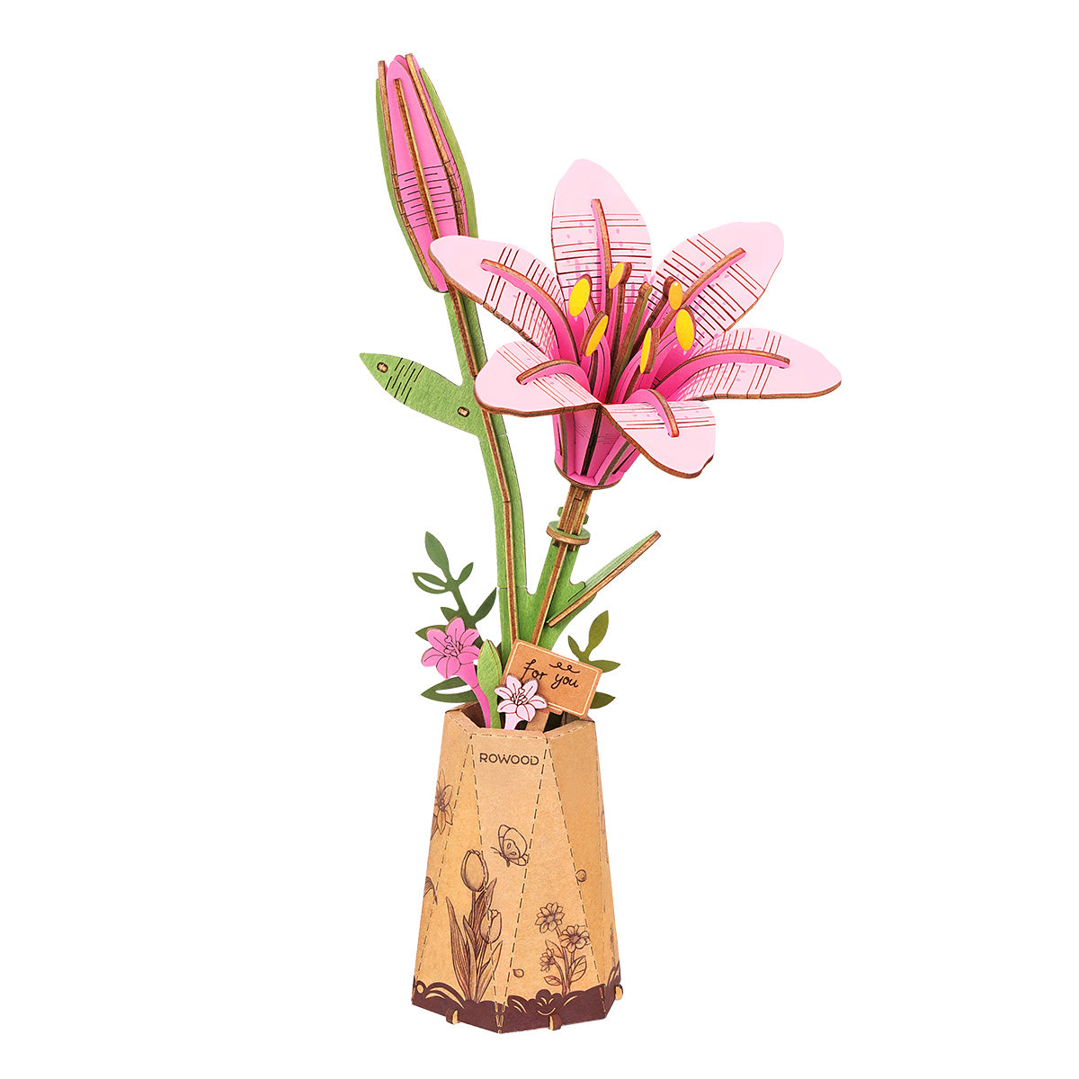 Rowood Pink Lily DIY Flower 3D Wooden Puzzle TW071 main product photo