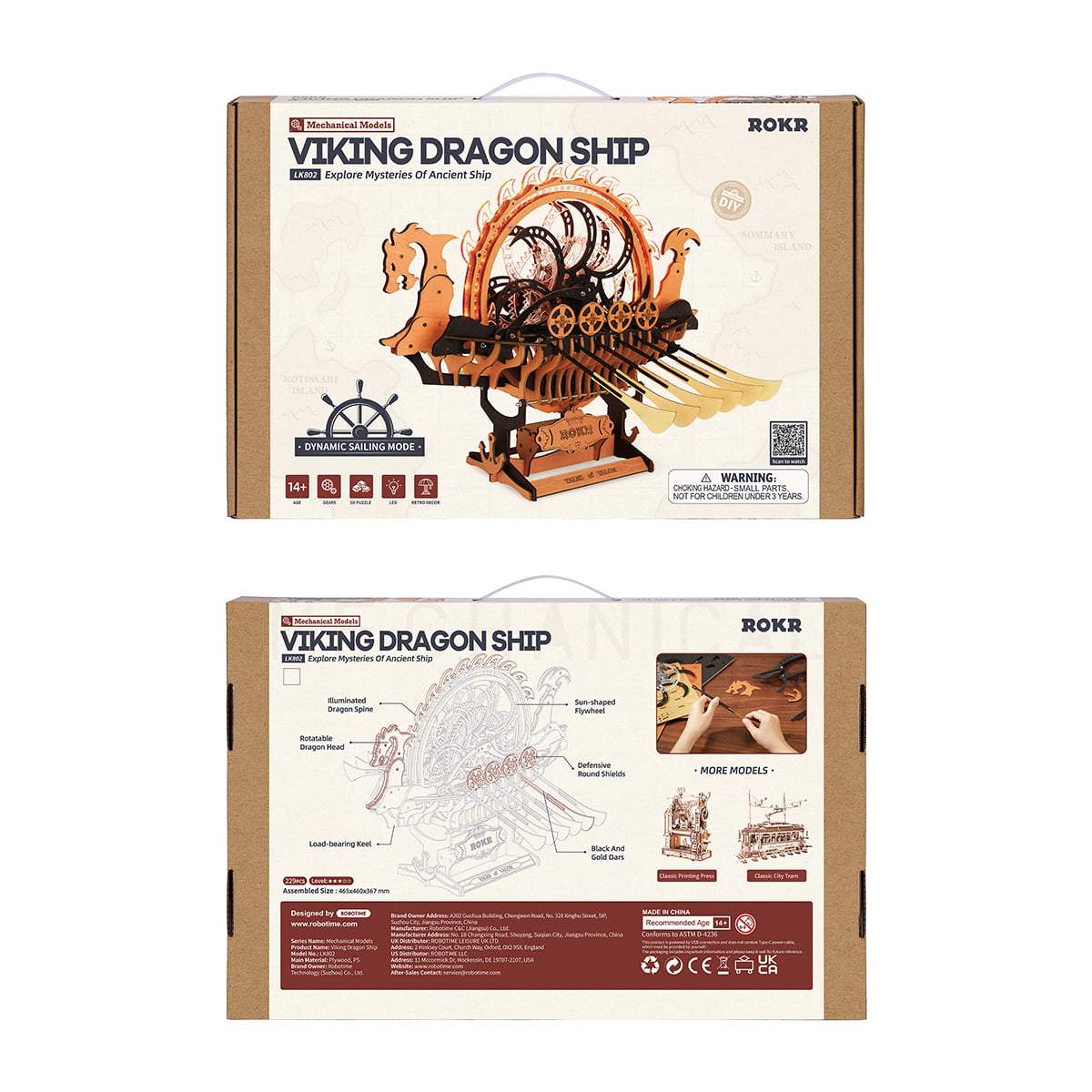 ROKR, Viking Dragon Ship, LK802, 3D wooden ship model puzzle, lifestyle setup