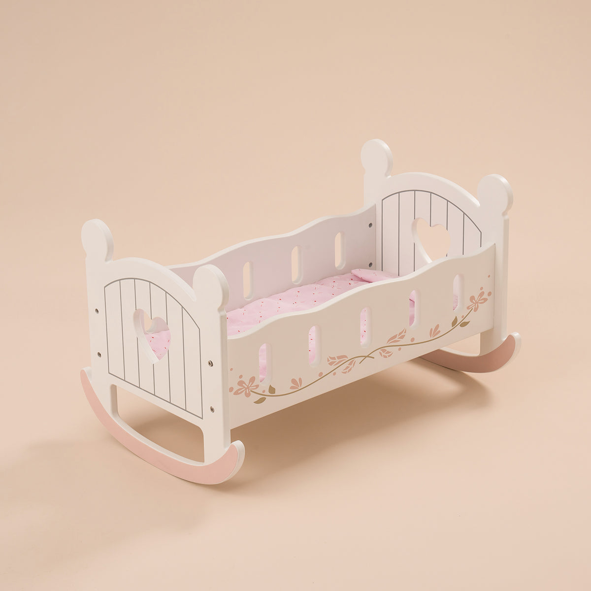 Robud Baby Wooden Doll Crib 18inch WRP01 collectible figurine, lifestyle scene on a wooden desk