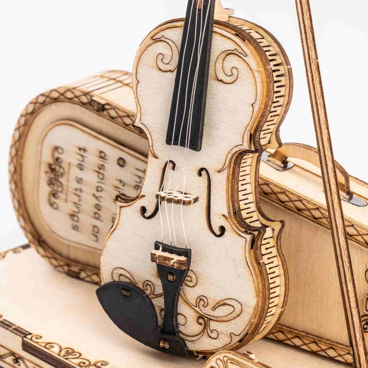 ROKR Violin Capriccio TG604K 3D wooden musical instrument model, exploded view of components and parts