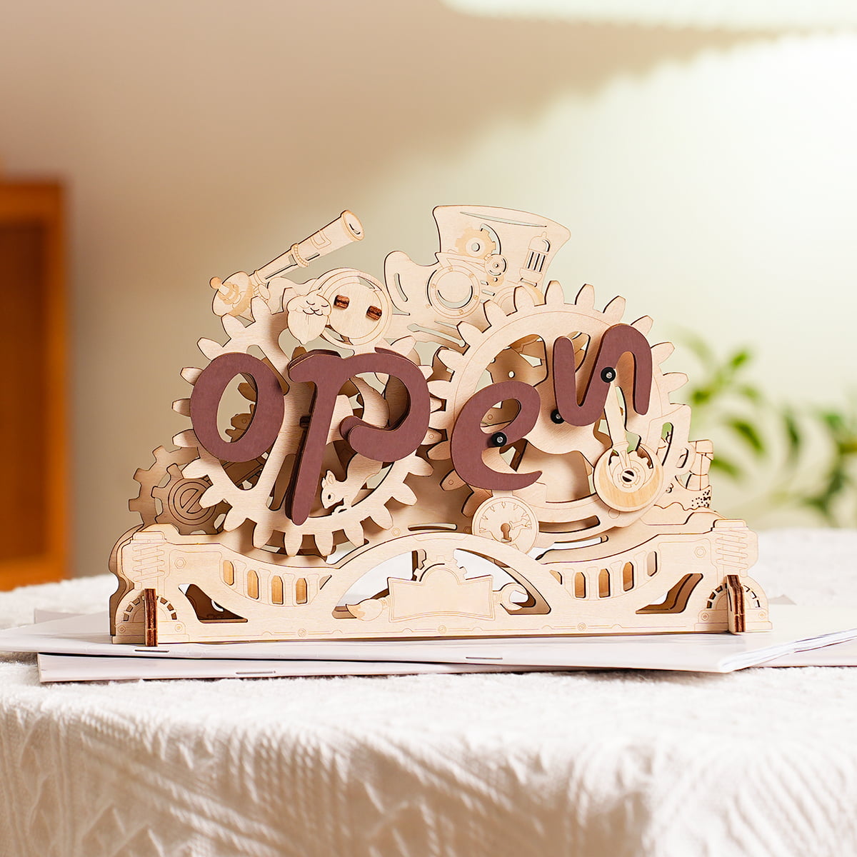 ROKR, Open Closed Sign, LK506, 3D wooden open closed sign puzzle, side angle