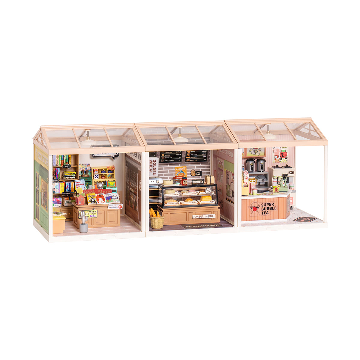 Rolife Super Creator 3 in һShape DIY miniature dollhouse kit, front view on a neutral background