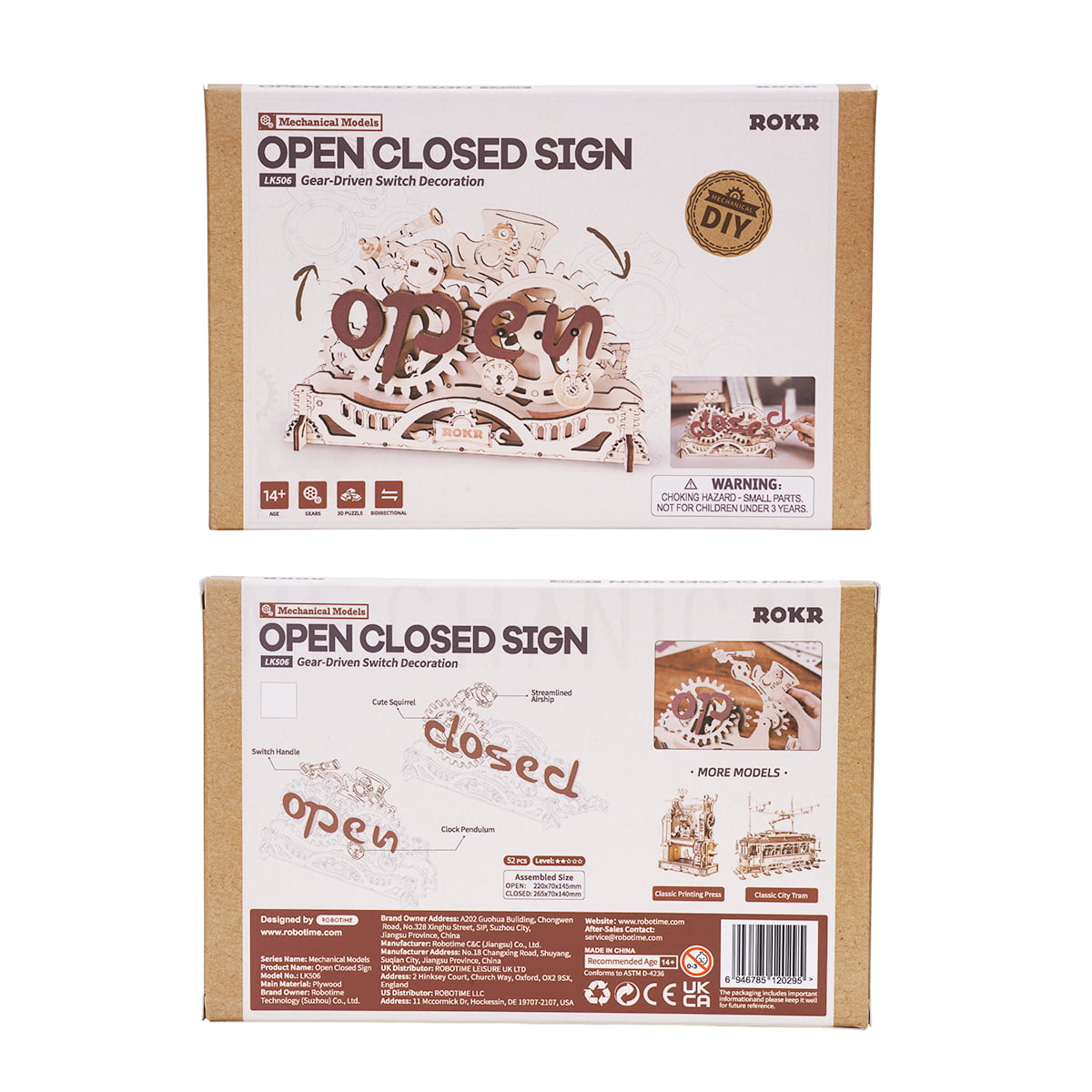 ROKR, Open Closed Sign, LK506, 3D wooden open closed sign puzzle, lifestyle setup