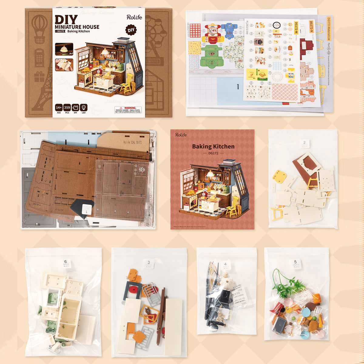 Rolife Baking Kitchen DIY Miniature House DG172, DIY miniature dollhouse kit, close-up detail