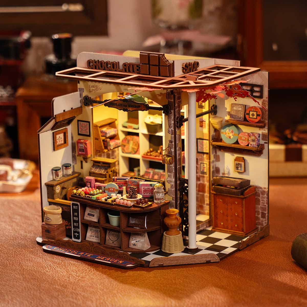 Rolife Henry's Chocolate DIY Miniature House DG174, DIY miniature dollhouse kit, side view