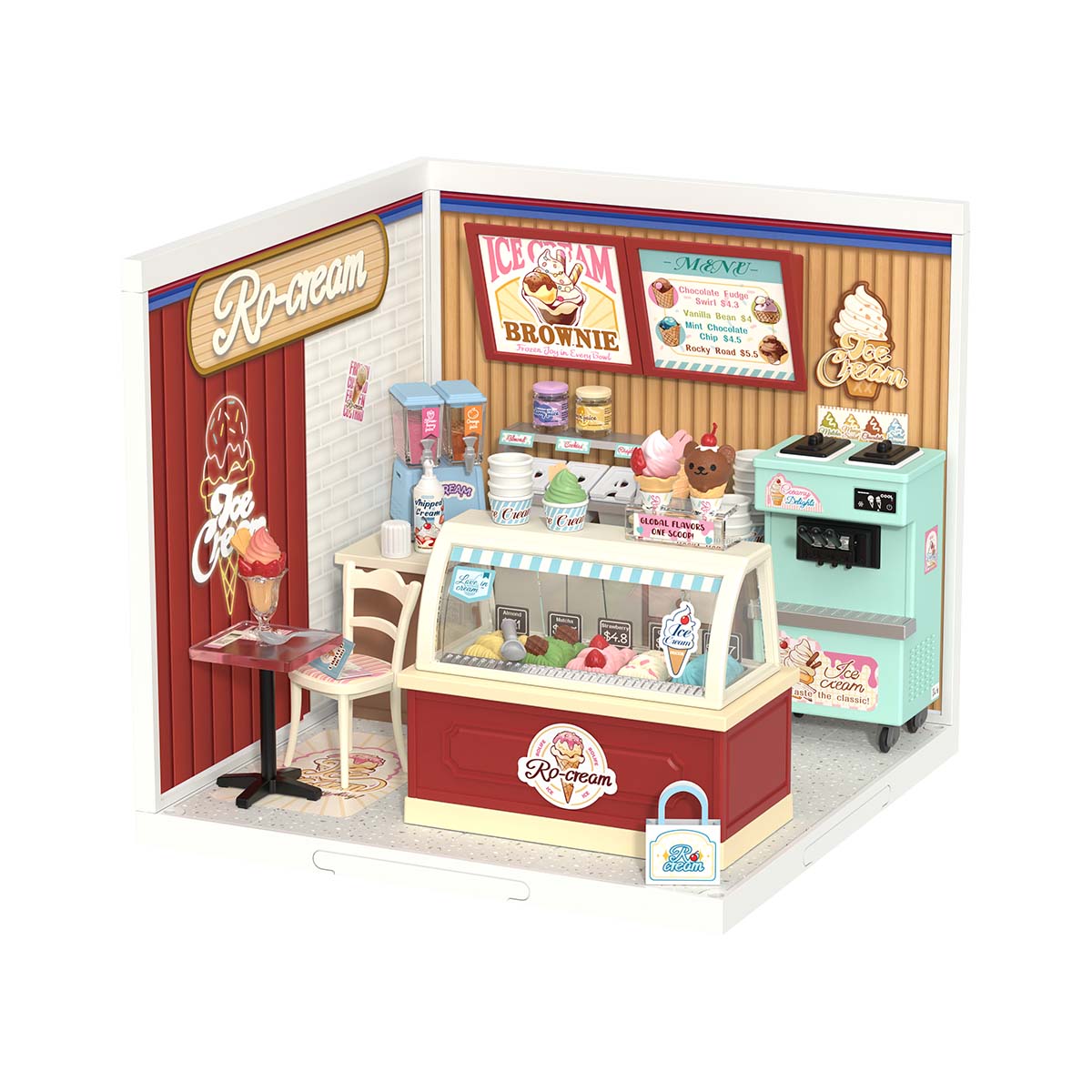 Rolife Flavorful Ice Cream DIY Miniature House DW018B, DIY miniature dollhouse kit, front product view