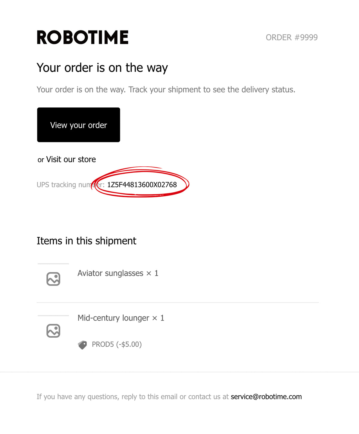 An example image showing you how to find your tracking number in the mail