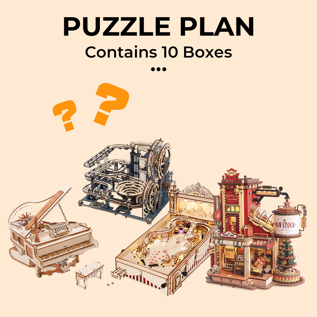 ROBOTIME Subscription Box Puzzle Plan 3D wooden robot model kit, front view on a neutral background