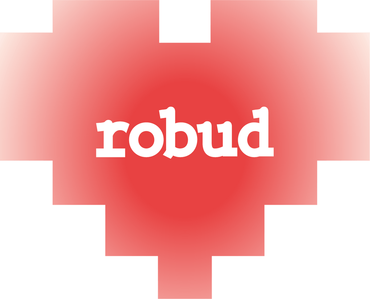 ROBUD brand logo displayed as a red pixelated heart shape with white robud text centered inside.