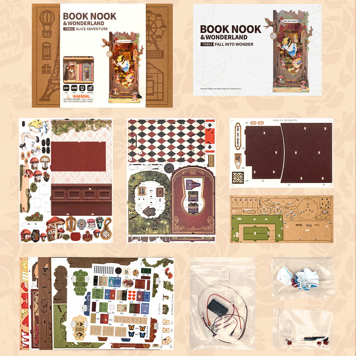Rolife Fall into Wonder DIY Book Nook TGB12, 3D wooden book nook puzzle diorama, close-up detail