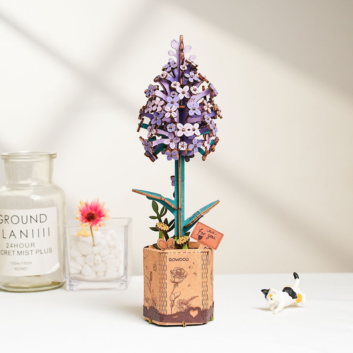 Rowood Lilac DIY Wooden Flower TW021, 3D wooden DIY flower puzzle, side view