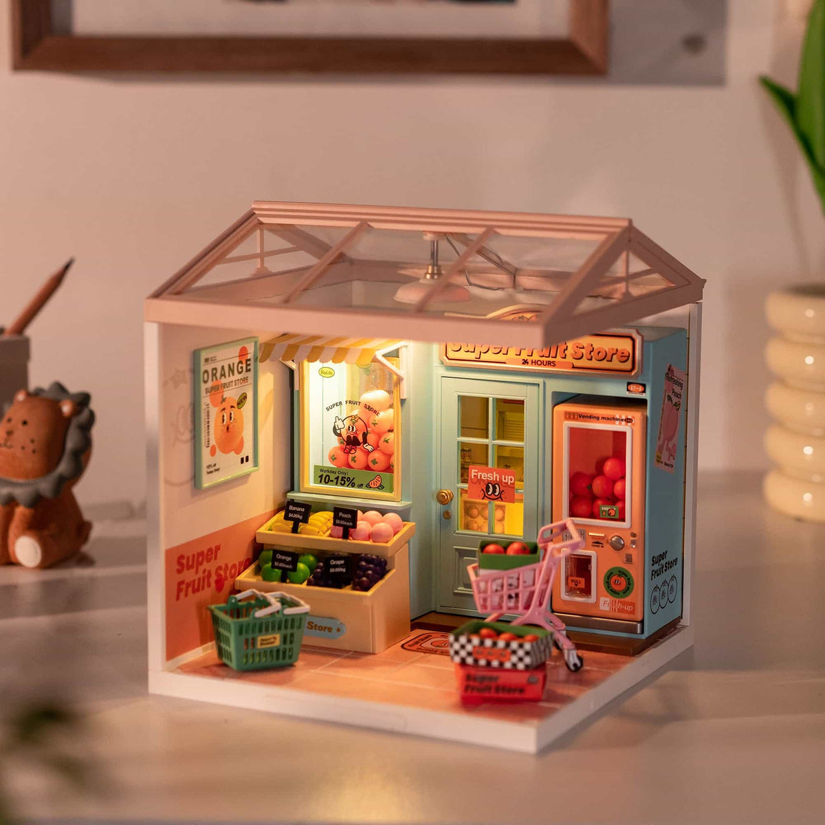 Rolife Super Creator 3 in һShape DIY miniature dollhouse kit, top-down view of the assembled model