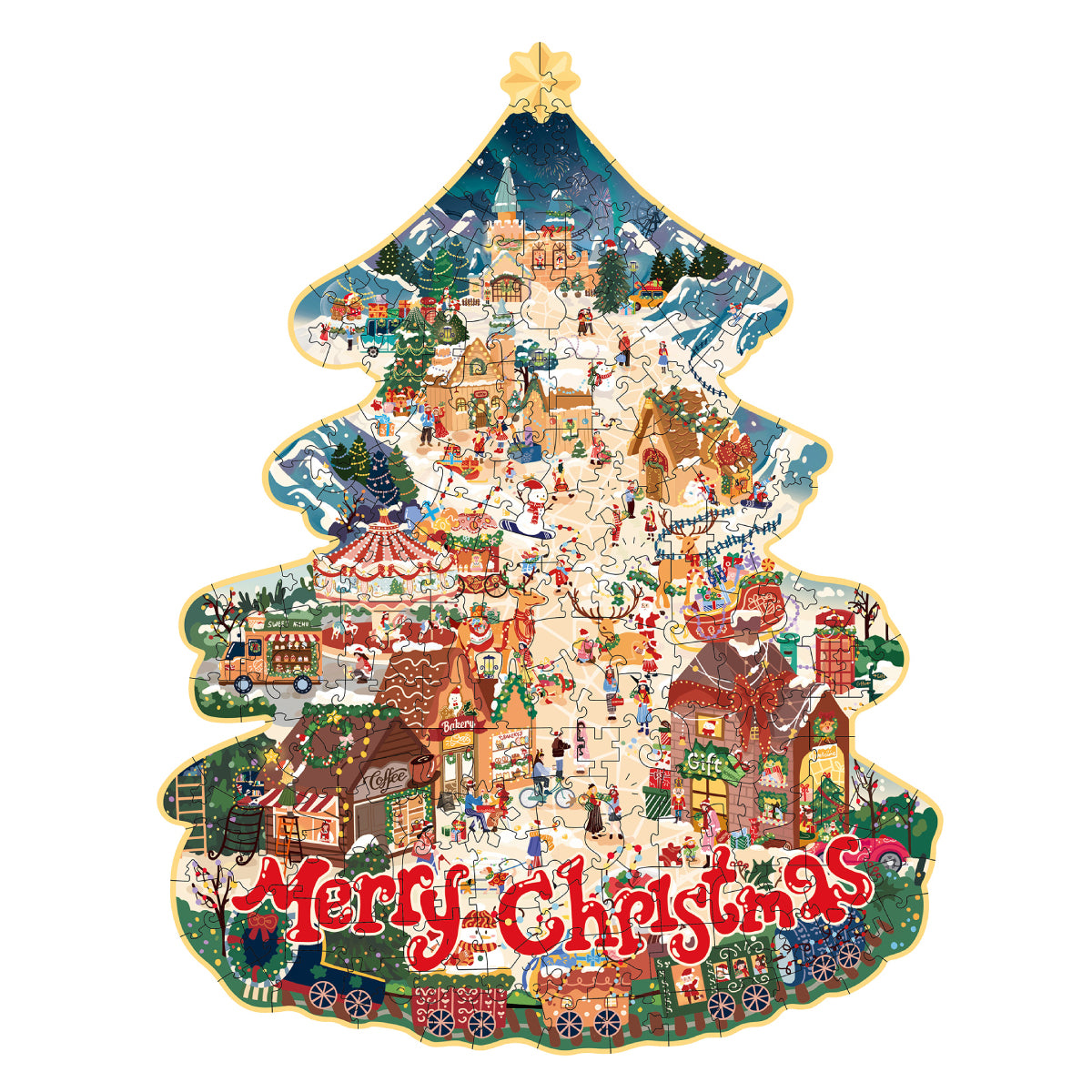 Rowood Christmas Town wooden jigsaw puzzle, product detail view TA007 main product photo