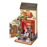 Rolife Vienna Bookstore Miniature House DG183 DIY miniature house kit, product front view on neutral background