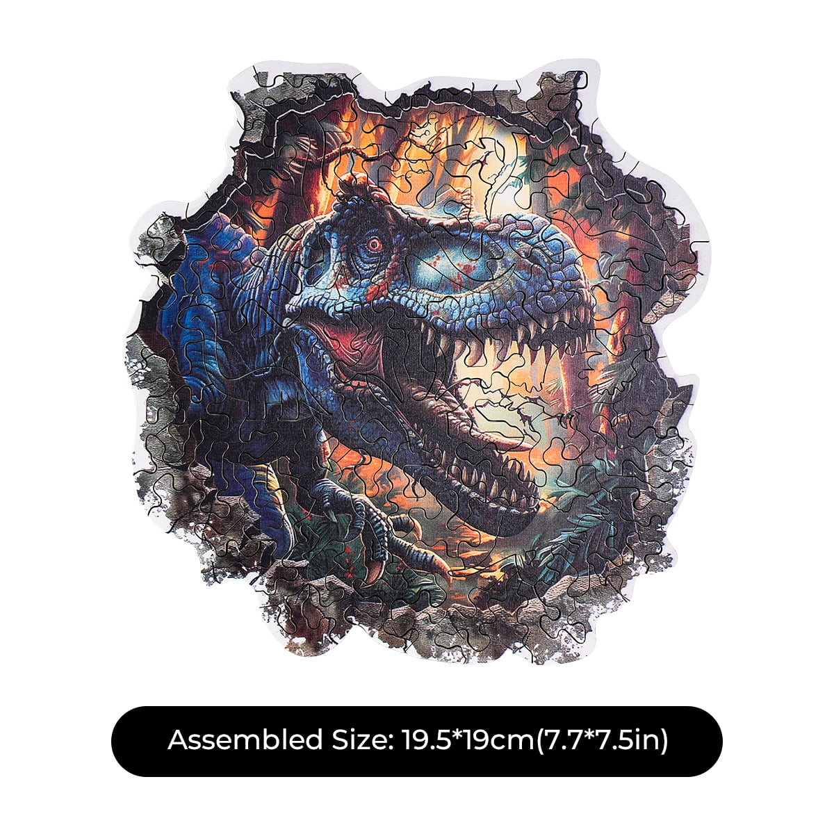 ROBOTIME, Wall Breaking T-Rex, wooden jigsaw puzzle, top-down view