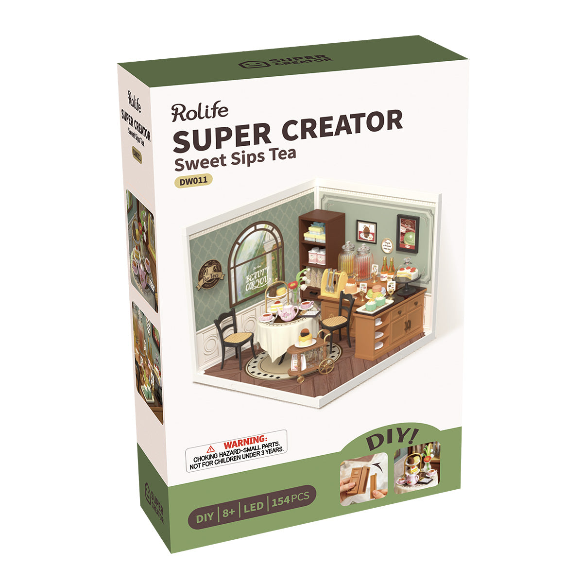 Rolife Sweet Sips Tea DW011 DIY book nook miniature kit, back view highlighting structural detail