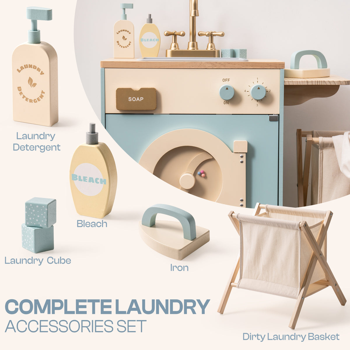 Robud, Wooden Laundry Playset, wooden laundry playset, side angle