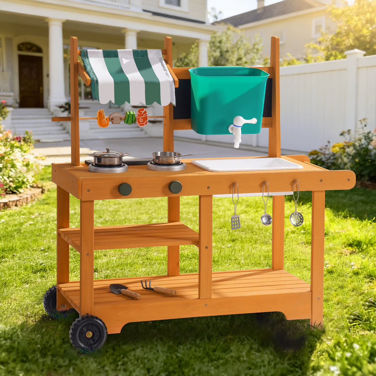 ROBUD Mud Kitchen for Kids Outdoor with Canopy & Wheels main product photo