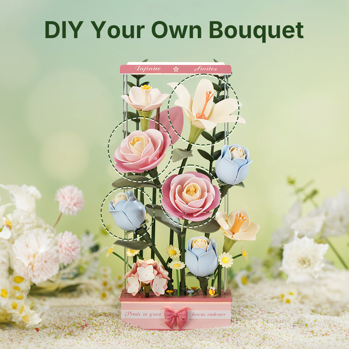 ROKR Floral Art Series Single Flower, 3D wooden single flower puzzle, top-down view